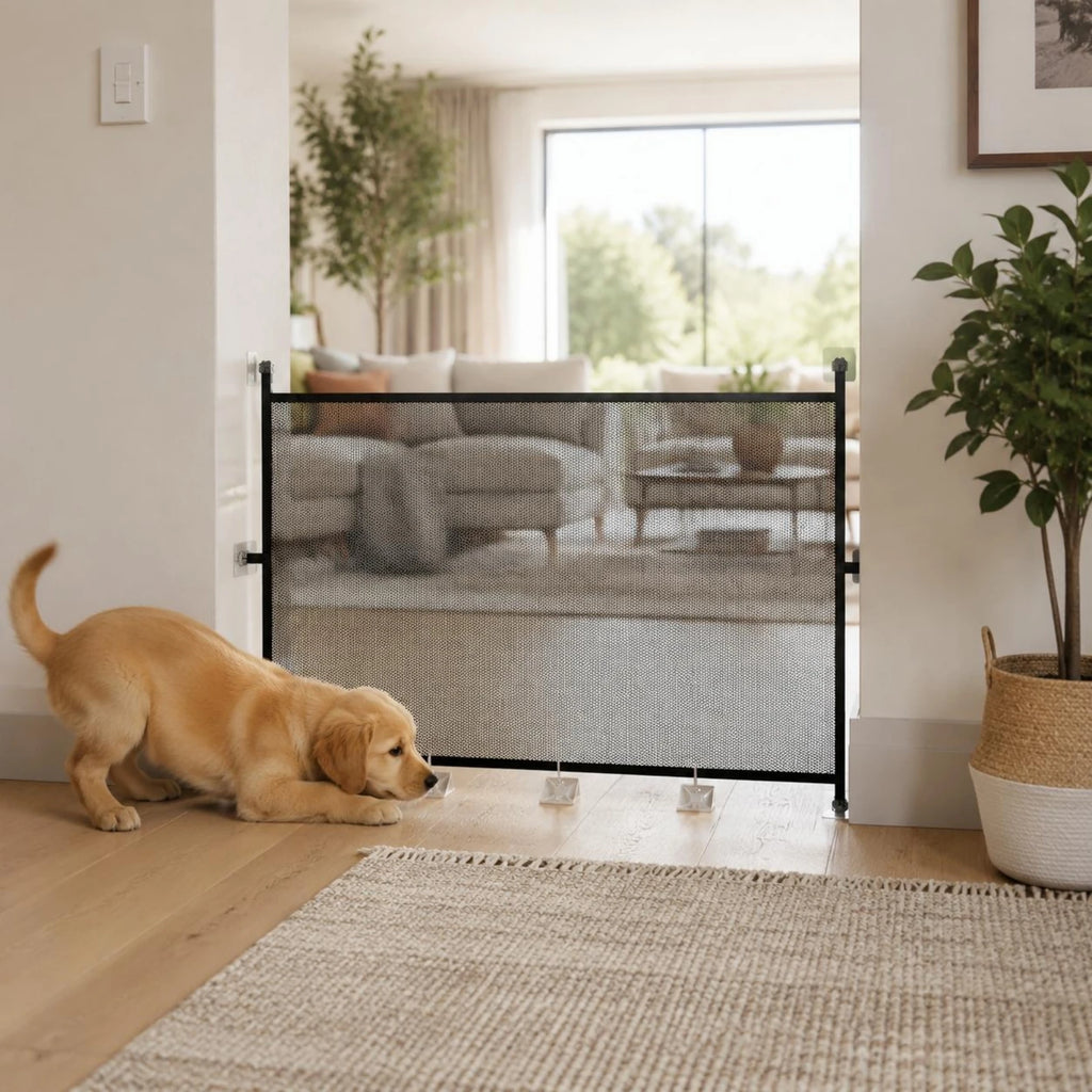 Mesh Pet Barrier Panel Black Frame Rectangular Mesh Gate Panel Indoor Pet Divider Sturdy Dog Fence Panels Long-Lasting
