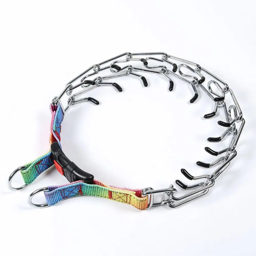 Adjustable Prong Pinch Training Collar Stainless Steel No Pull Metal Dog Choker Chain Quick Release Buckle Comfort Rubber Tips