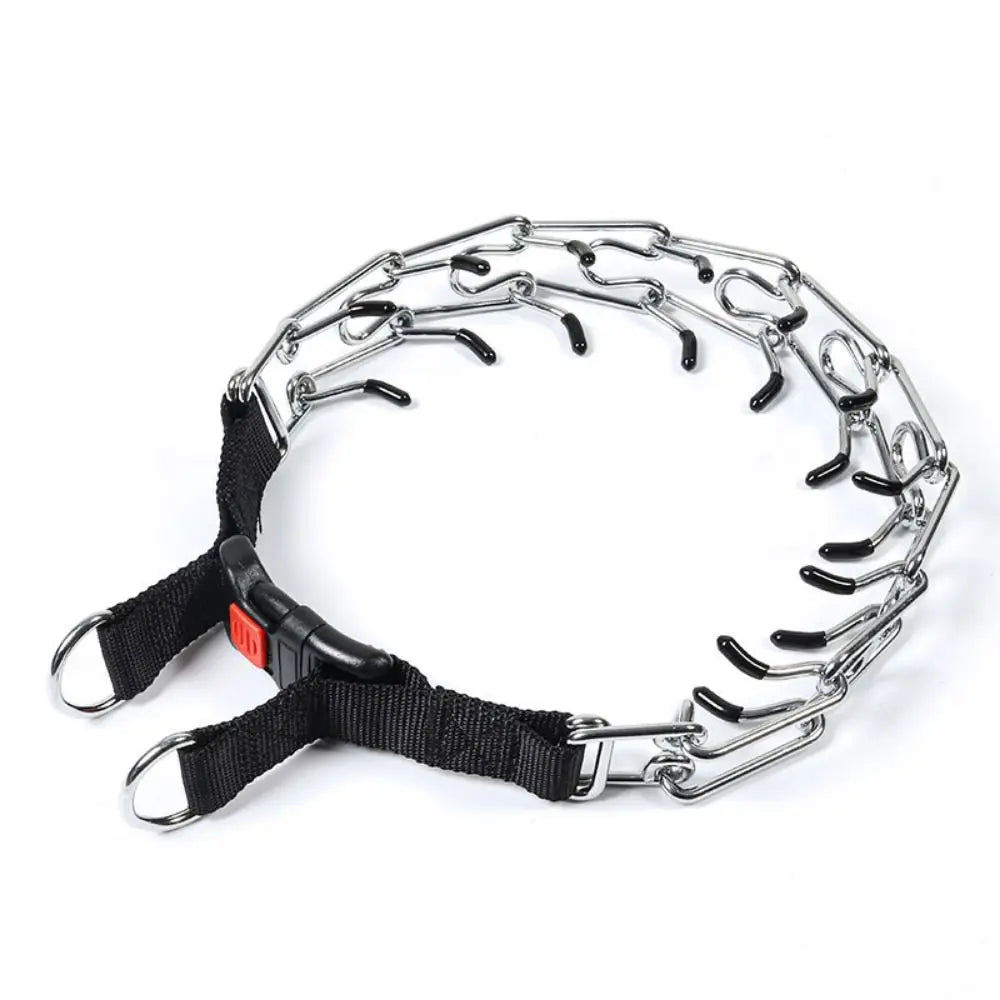 Adjustable Prong Pinch Training Collar Stainless Steel No Pull Metal Dog Choker Chain Quick Release Buckle Comfort Rubber Tips