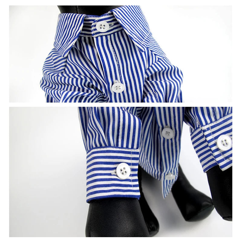 Summer Autumn Pet Clothes Blue Striped Long Sleeved Shirt Puppy Slimming Clothes Fashionable Small And Medium-Sized Dog Clothing