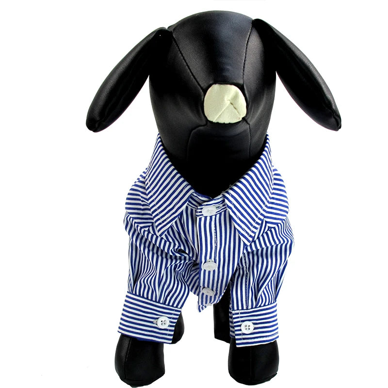 Summer Autumn Pet Clothes Blue Striped Long Sleeved Shirt Puppy Slimming Clothes Fashionable Small And Medium-Sized Dog Clothing
