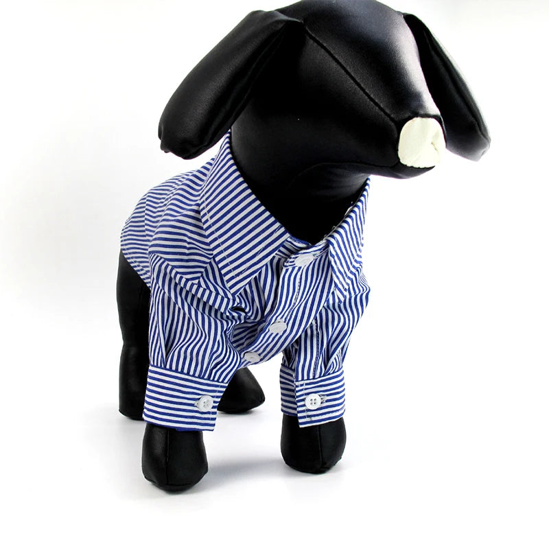 Summer Autumn Pet Clothes Blue Striped Long Sleeved Shirt Puppy Slimming Clothes Fashionable Small And Medium-Sized Dog Clothing