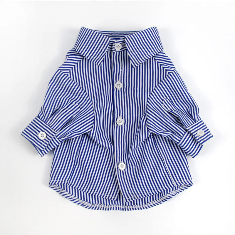 Summer Autumn Pet Clothes Blue Striped Long Sleeved Shirt Puppy Slimming Clothes Fashionable Small And Medium-Sized Dog Clothing