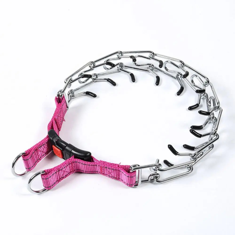Adjustable Prong Pinch Training Collar Stainless Steel No Pull Metal Dog Choker Chain Quick Release Buckle Comfort Rubber Tips