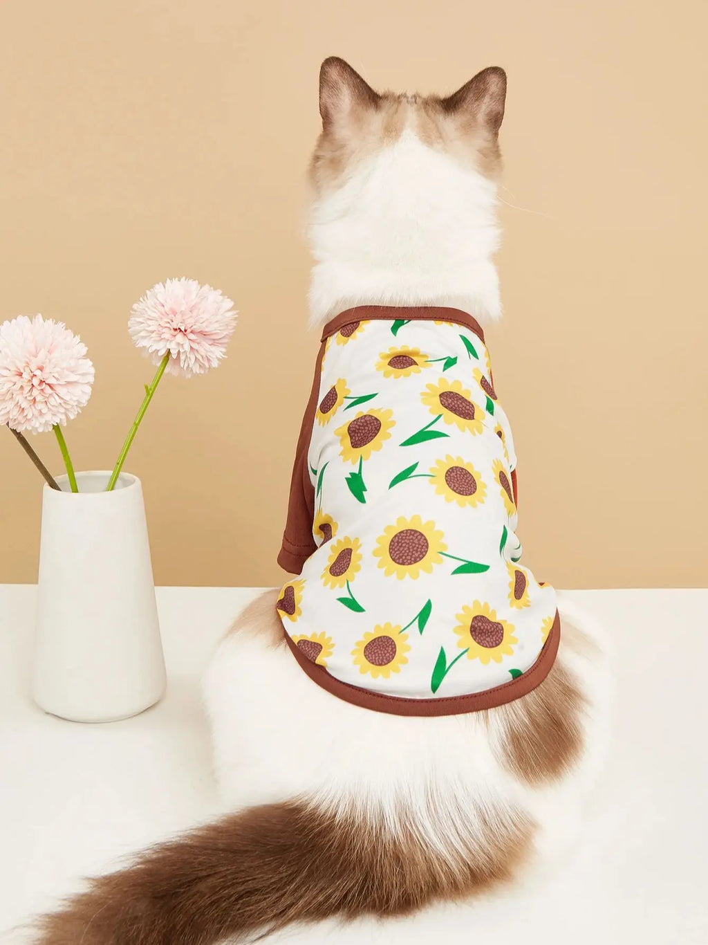 Dog T-Shirts with Sunflower/Fox-Tree Prints, Trendy Daily Puppy Clothes Attire for Small Dogs Cats Outdoor Costume Party Outfits