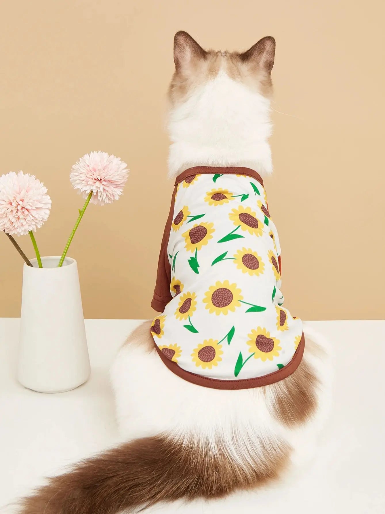 Dog T-Shirts with Sunflower/Fox-Tree Prints, Trendy Daily Puppy Clothes Attire for Small Dogs Cats Outdoor Costume Party Outfits