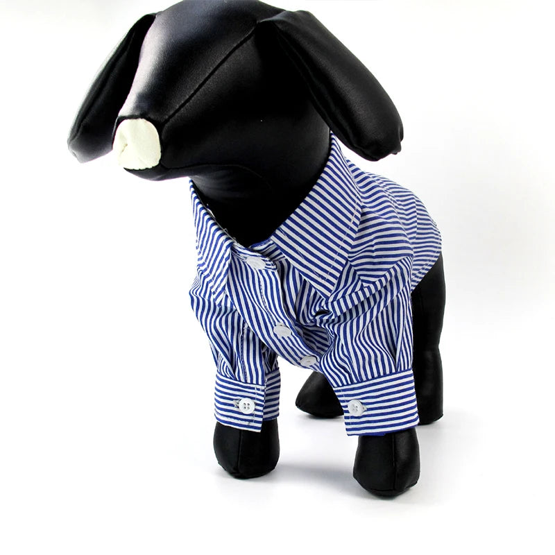 Summer Autumn Pet Clothes Blue Striped Long Sleeved Shirt Puppy Slimming Clothes Fashionable Small And Medium-Sized Dog Clothing