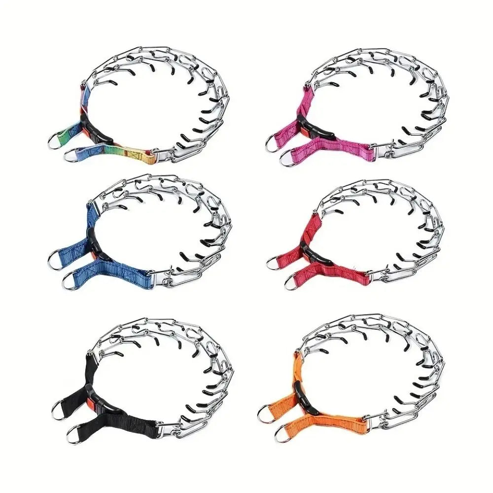 Adjustable Prong Pinch Training Collar Stainless Steel No Pull Metal Dog Choker Chain Quick Release Buckle Comfort Rubber Tips