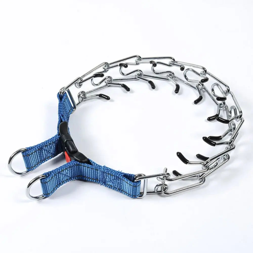 Adjustable Prong Pinch Training Collar Stainless Steel No Pull Metal Dog Choker Chain Quick Release Buckle Comfort Rubber Tips
