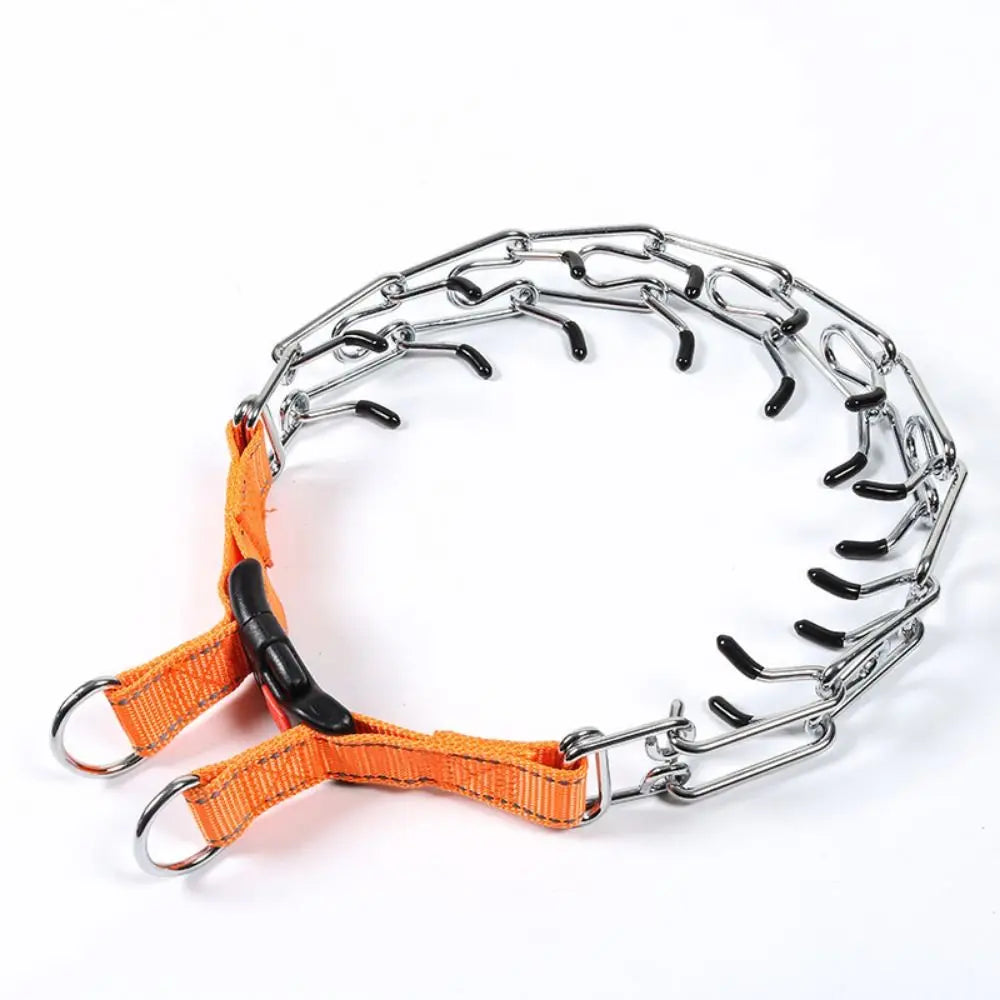 Adjustable Prong Pinch Training Collar Stainless Steel No Pull Metal Dog Choker Chain Quick Release Buckle Comfort Rubber Tips