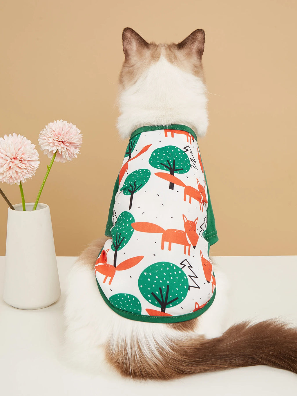 Dog T-Shirts with Sunflower/Fox-Tree Prints, Trendy Daily Puppy Clothes Attire for Small Dogs Cats Outdoor Costume Party Outfits