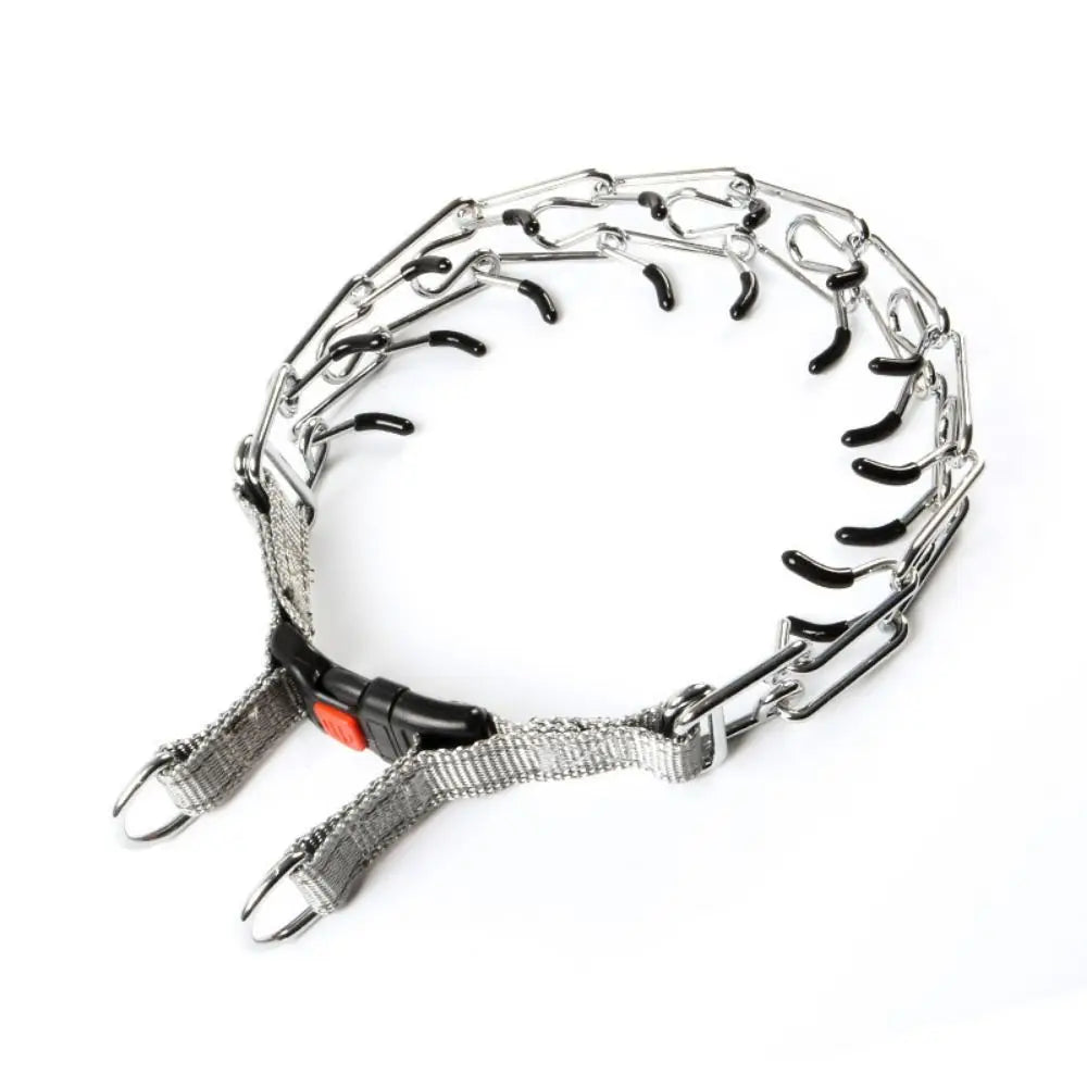 Adjustable Prong Pinch Training Collar Stainless Steel No Pull Metal Dog Choker Chain Quick Release Buckle Comfort Rubber Tips