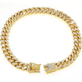 Luxury Hip Hop Dog Collar, Gold Tone Stainless Steel Cuban Chain, Durable Diamond Inlaid Pet Jewelry for Daily Walking