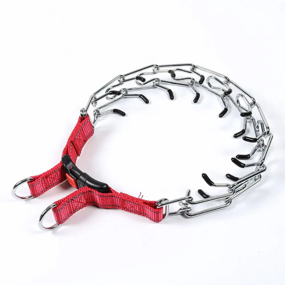 Adjustable Prong Pinch Training Collar Stainless Steel No Pull Metal Dog Choker Chain Quick Release Buckle Comfort Rubber Tips