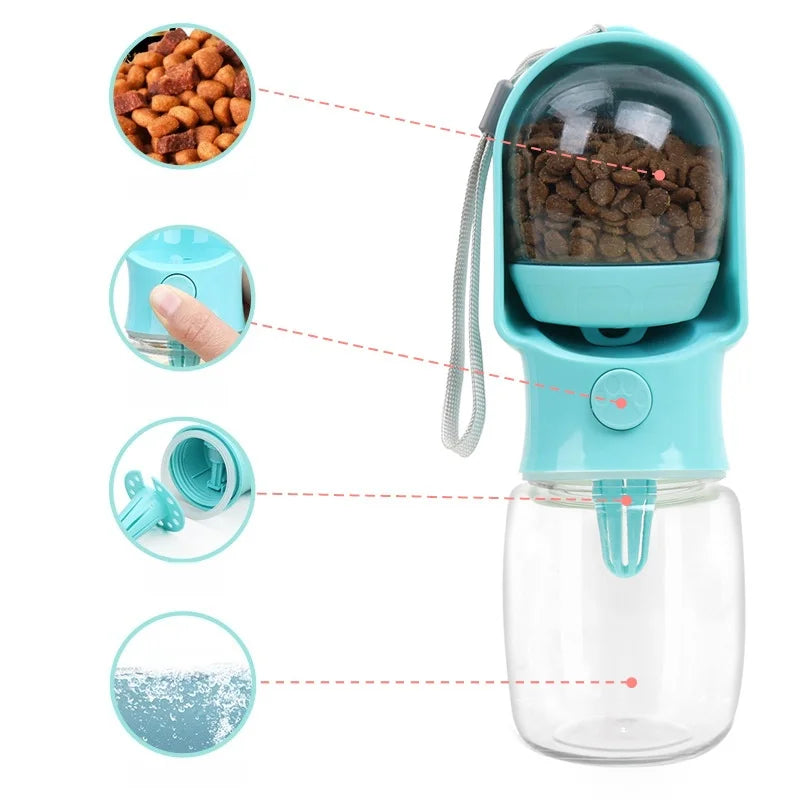 Dog Cat Water Bottle, Portable pet Water Bottle with Food Container, Outdoor Water Dispenser, Leak Proof Water Bottles for Dogs