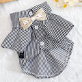 Dog Clothes Bowknot Striped Shirts Thin Summer Blue Black Fashion Chihuahua Stripe Shirt For Small Dogs Clothing