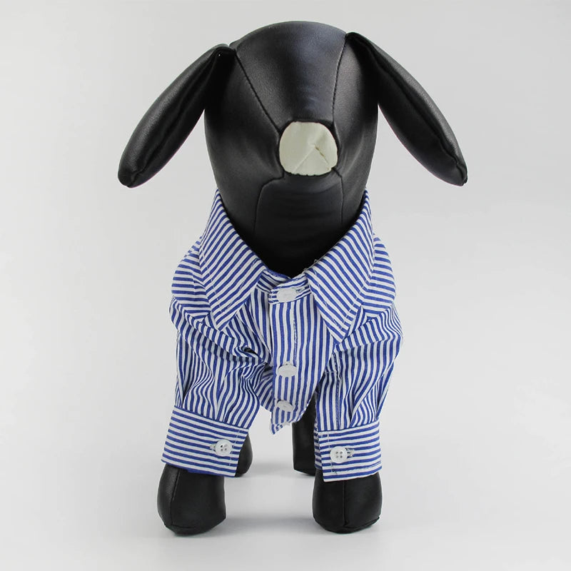 Summer Autumn Pet Clothes Blue Striped Long Sleeved Shirt Puppy Slimming Clothes Fashionable Small And Medium-Sized Dog Clothing