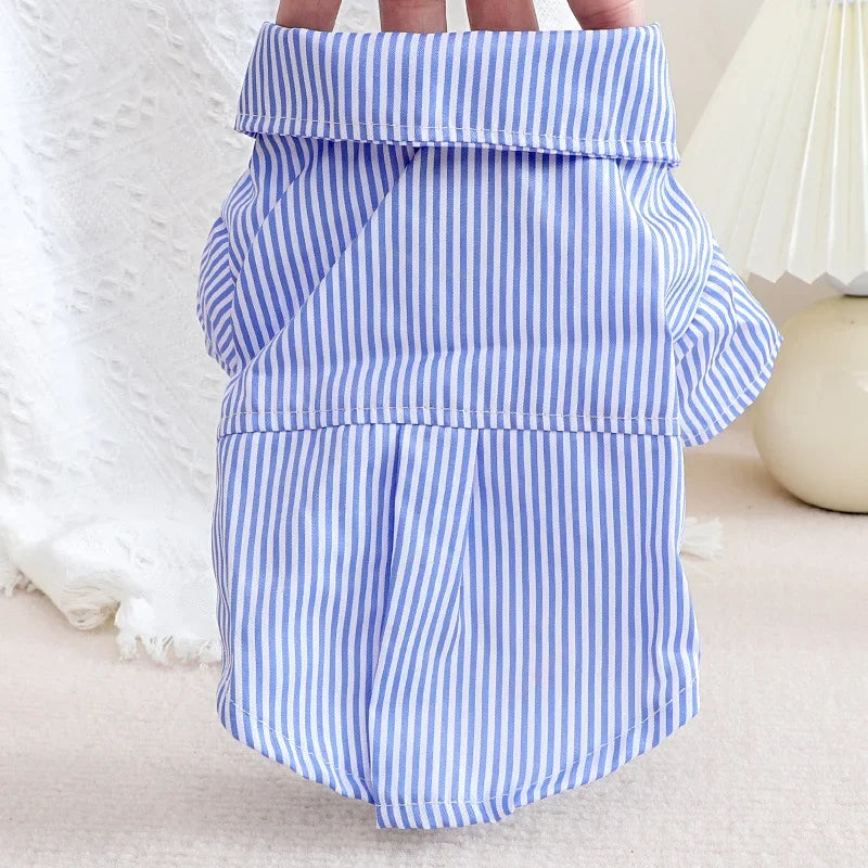 Dog Clothes Bowknot Striped Shirts Thin Summer Blue Black Fashion Chihuahua Stripe Shirt For Small Dogs Clothing